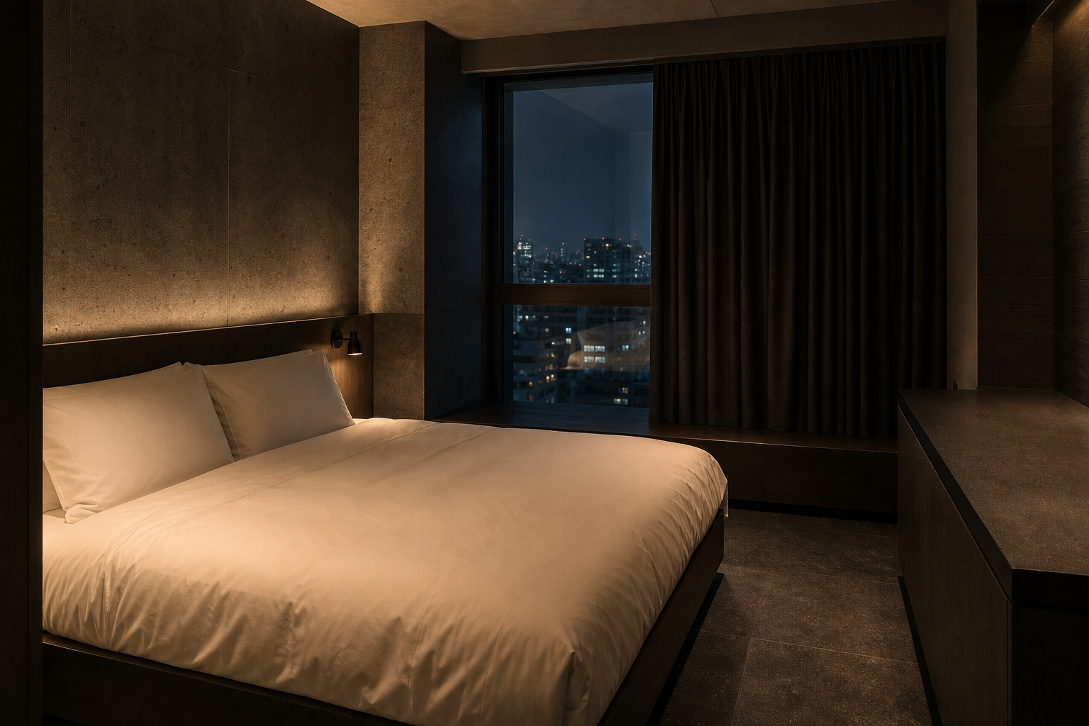 NOCTE main guest room prepared for night.