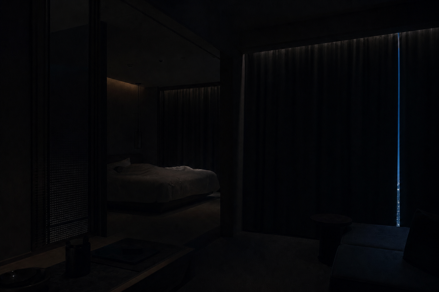 NOCTE night scene where the room dissolves into stillness.